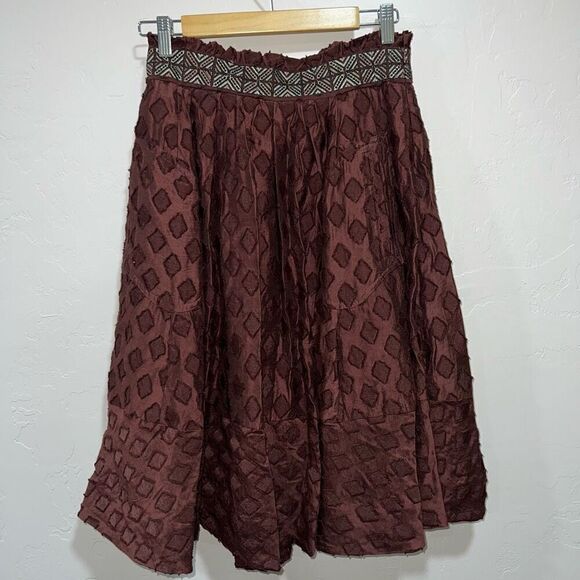 Maeve Diamond-Cut Skirt Size 8 Brown Midi ANTHROPOLOGIE - Picture 1 of 7